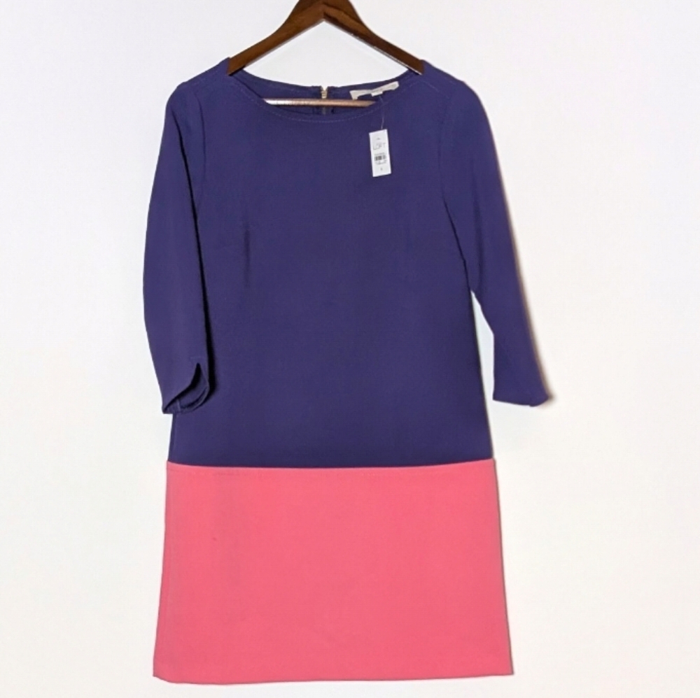 NWT Loft Color‎ Block Pink Purple 1/2 Sleeve Shift Dress Size 6